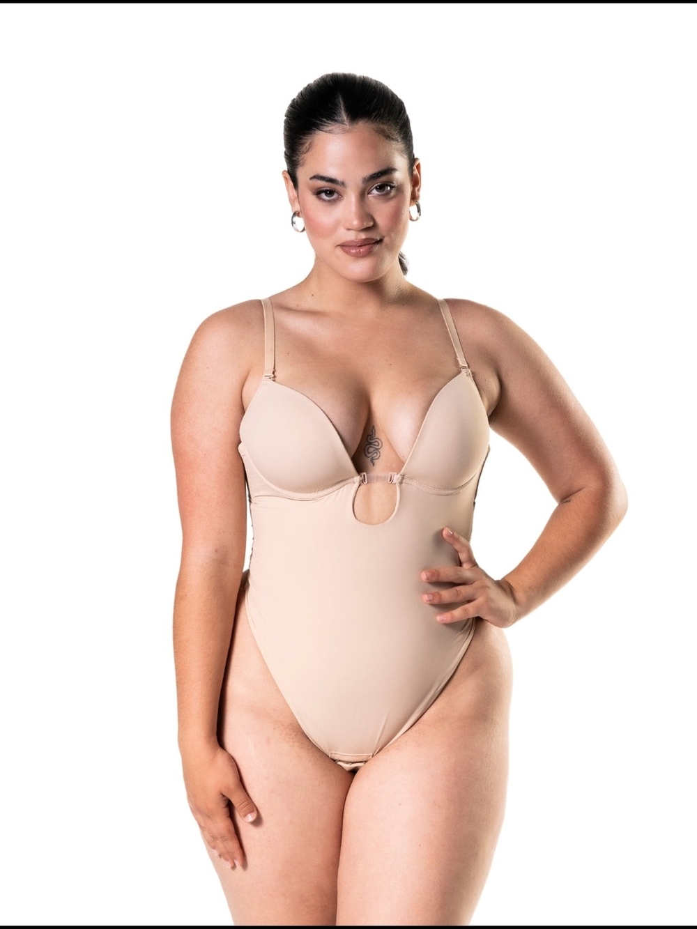 HeyShape Plunge Shapewear Thong Bodysuit with Built-In Underwire Cups - S